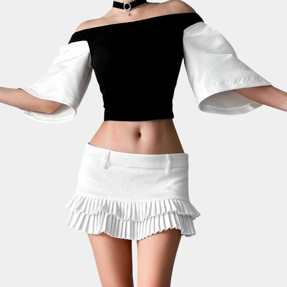 Coast Black White Colorblock Bell Sleeve Bustier Corset Cropped Top Size XS - Picture 1 of 7